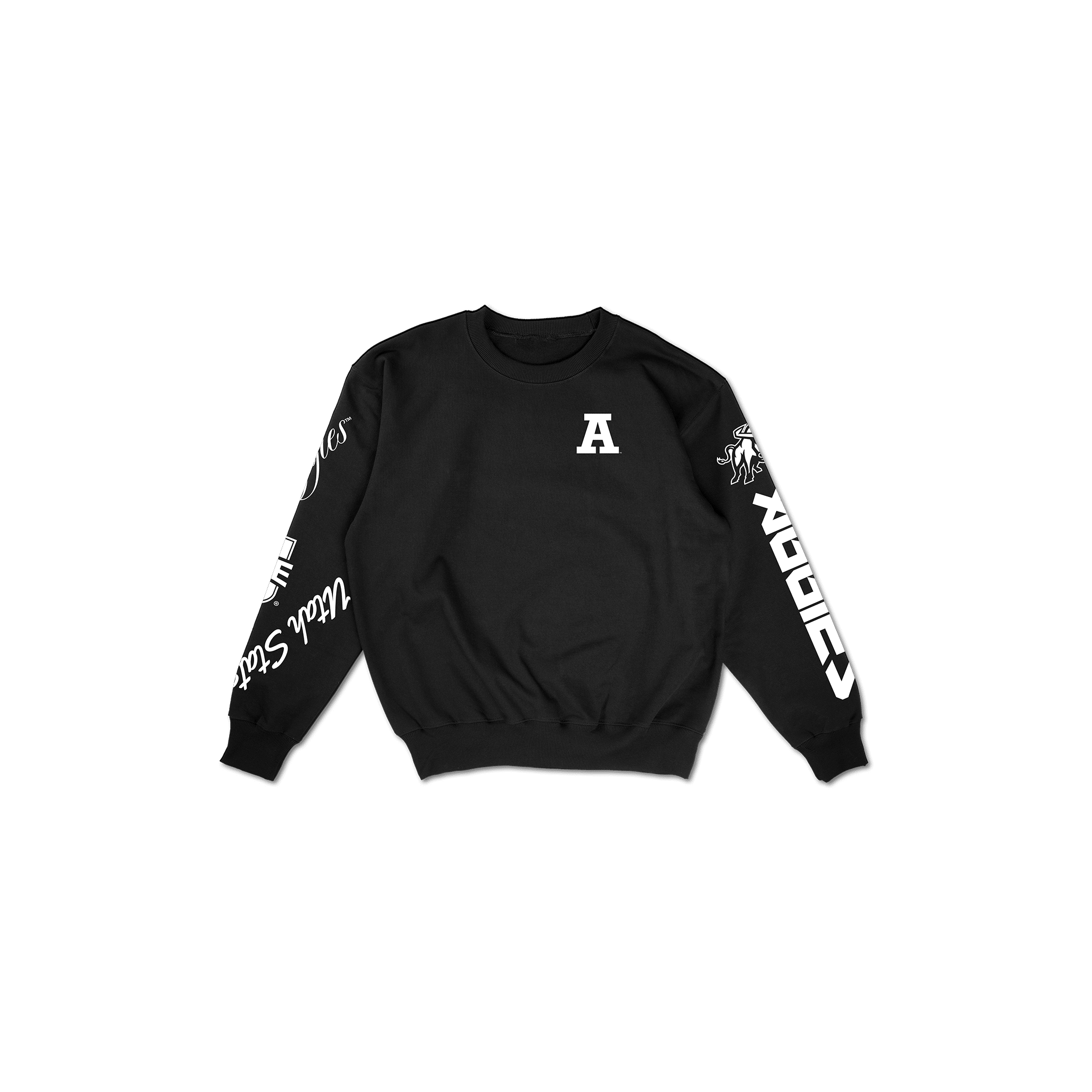 Utah State Cuffed and Logo'd Crewneck - Black