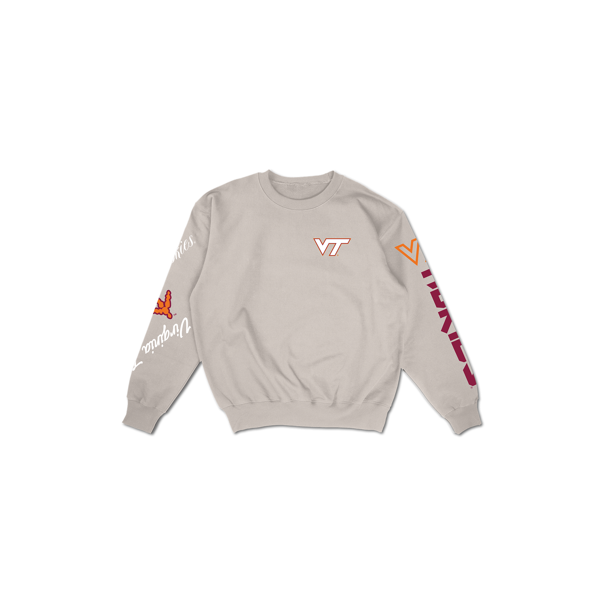 Virginia Tech Cuffed and Logo'd Crewneck - Ivory