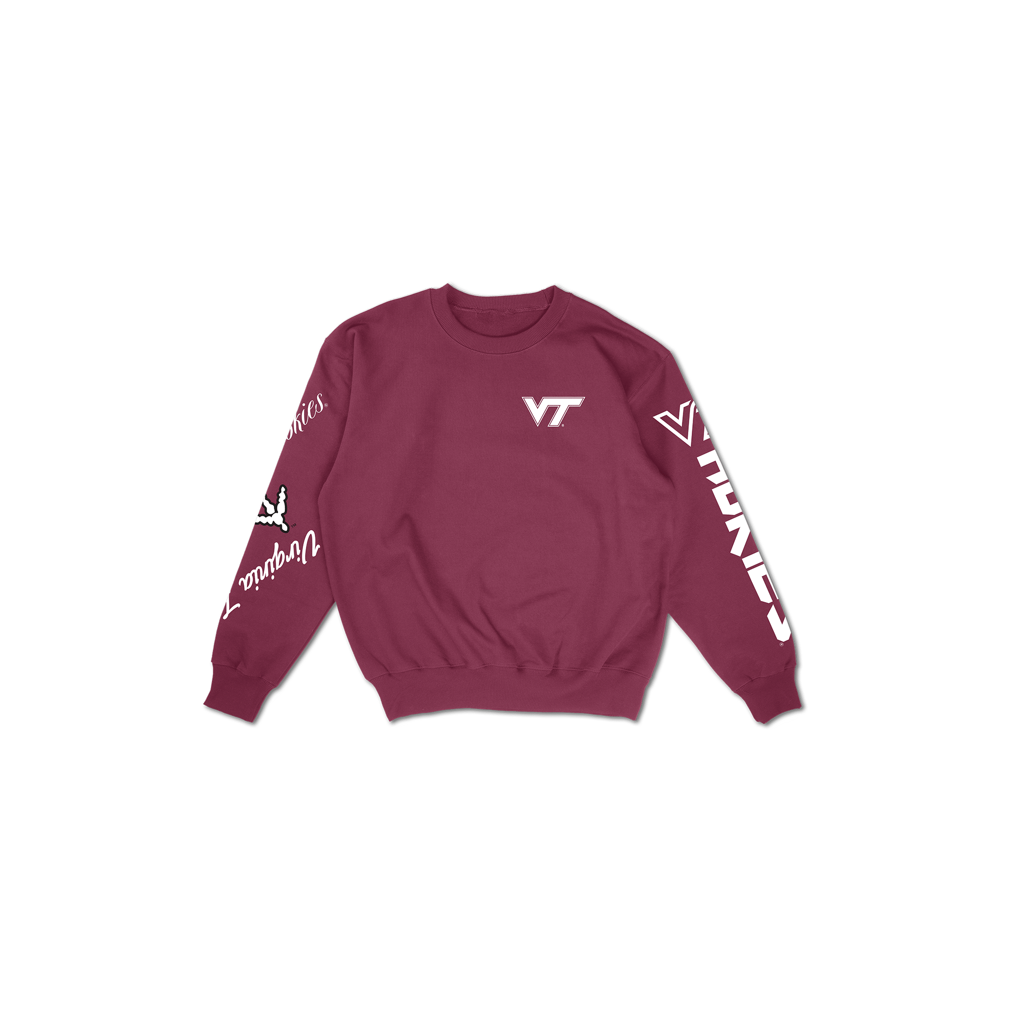 Virginia Tech Cuffed and Logo'd Crewneck - Maroon