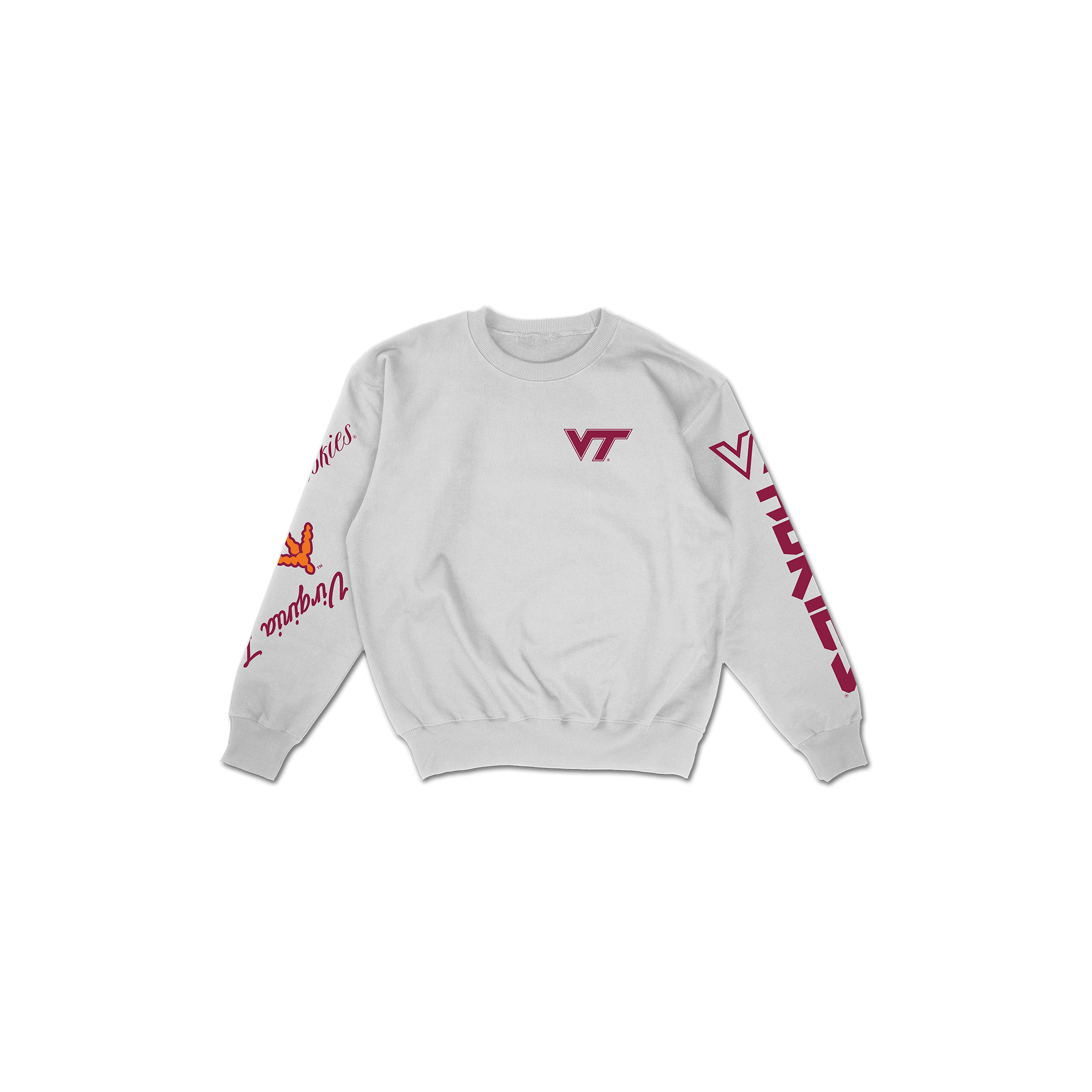 Virginia Tech Cuffed and Logo'd Crewneck - White