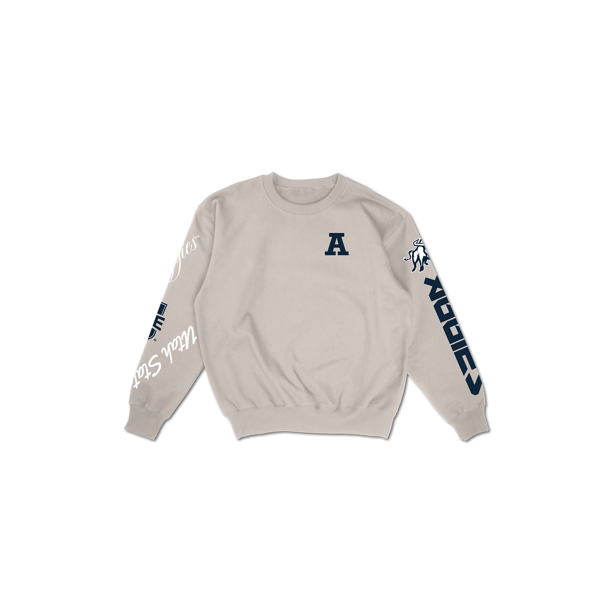 Utah State Cuffed and Logo'd Crewneck - Ivory