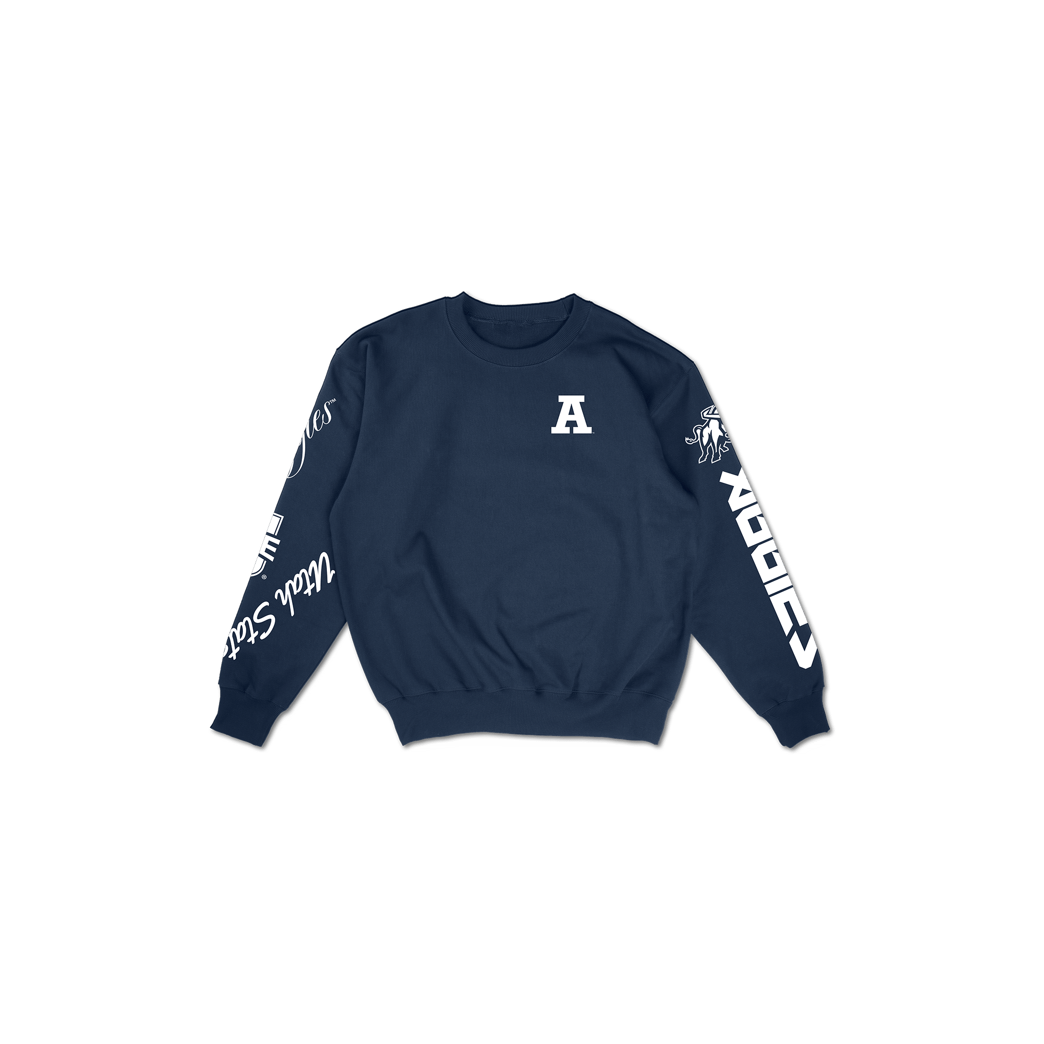 Utah State Cuffed and Logo'd Crewneck - Navy