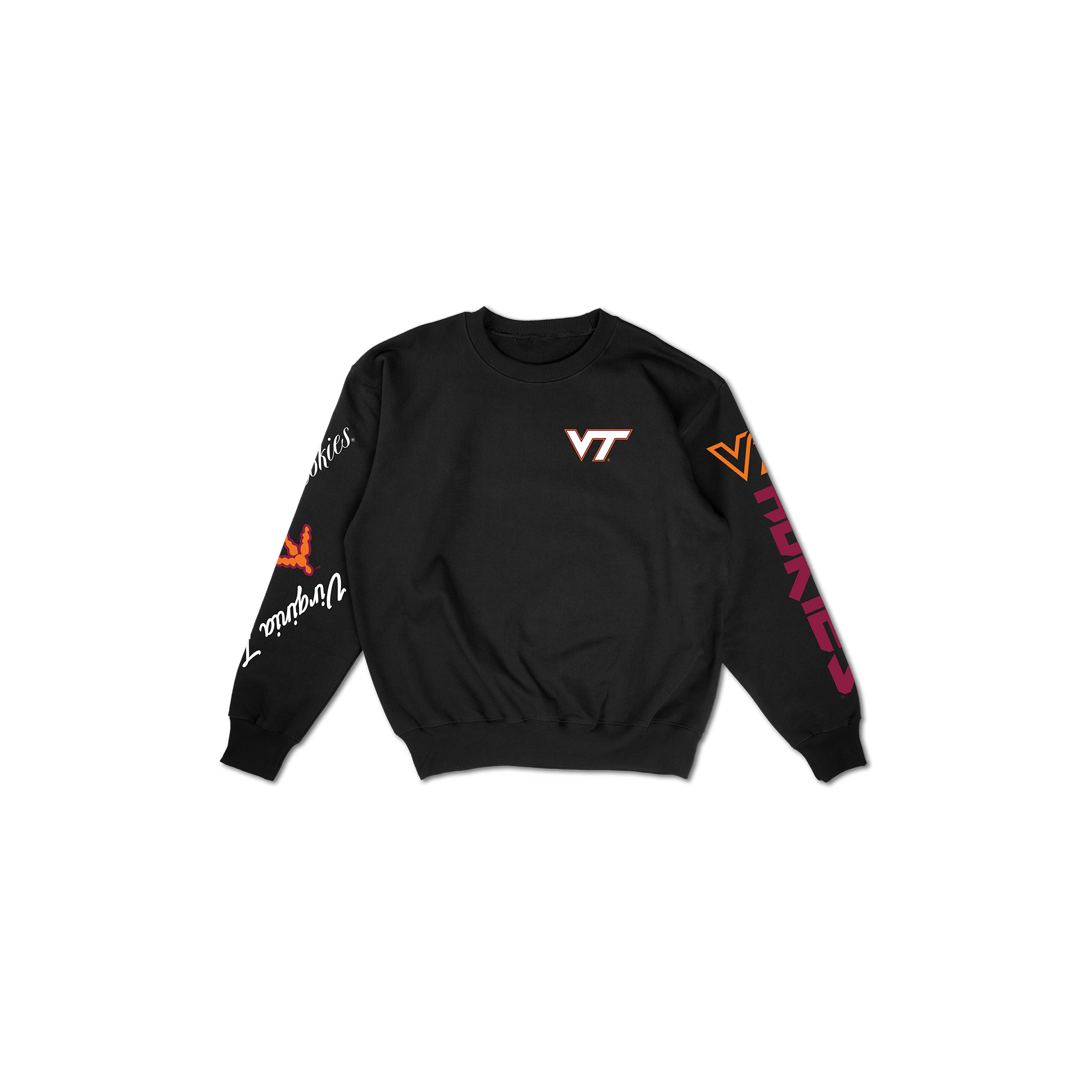 Virginia Tech Cuffed and Logo'd Crewneck - Black
