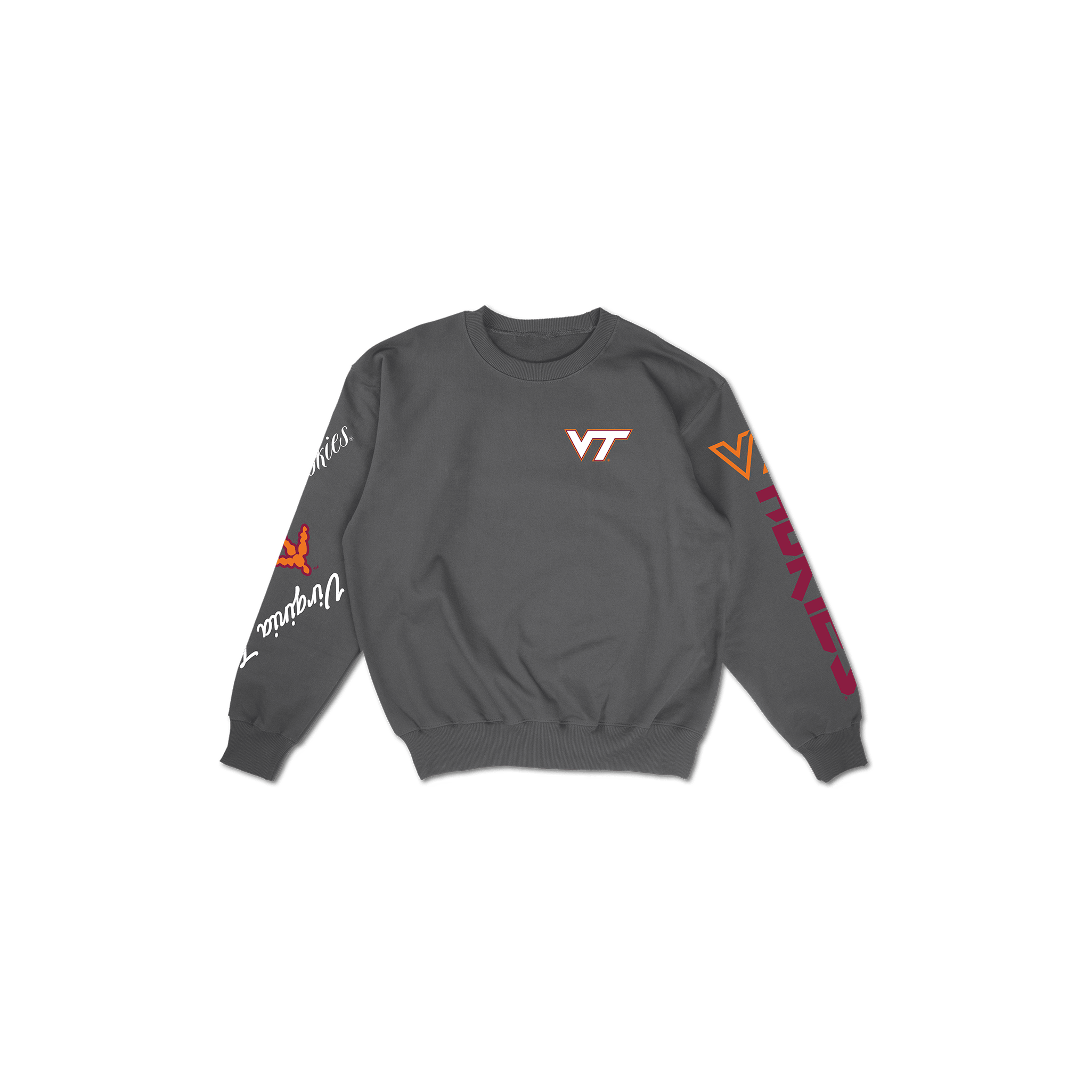 Virginia Tech Cuffed and Logo'd Crewneck - Gray