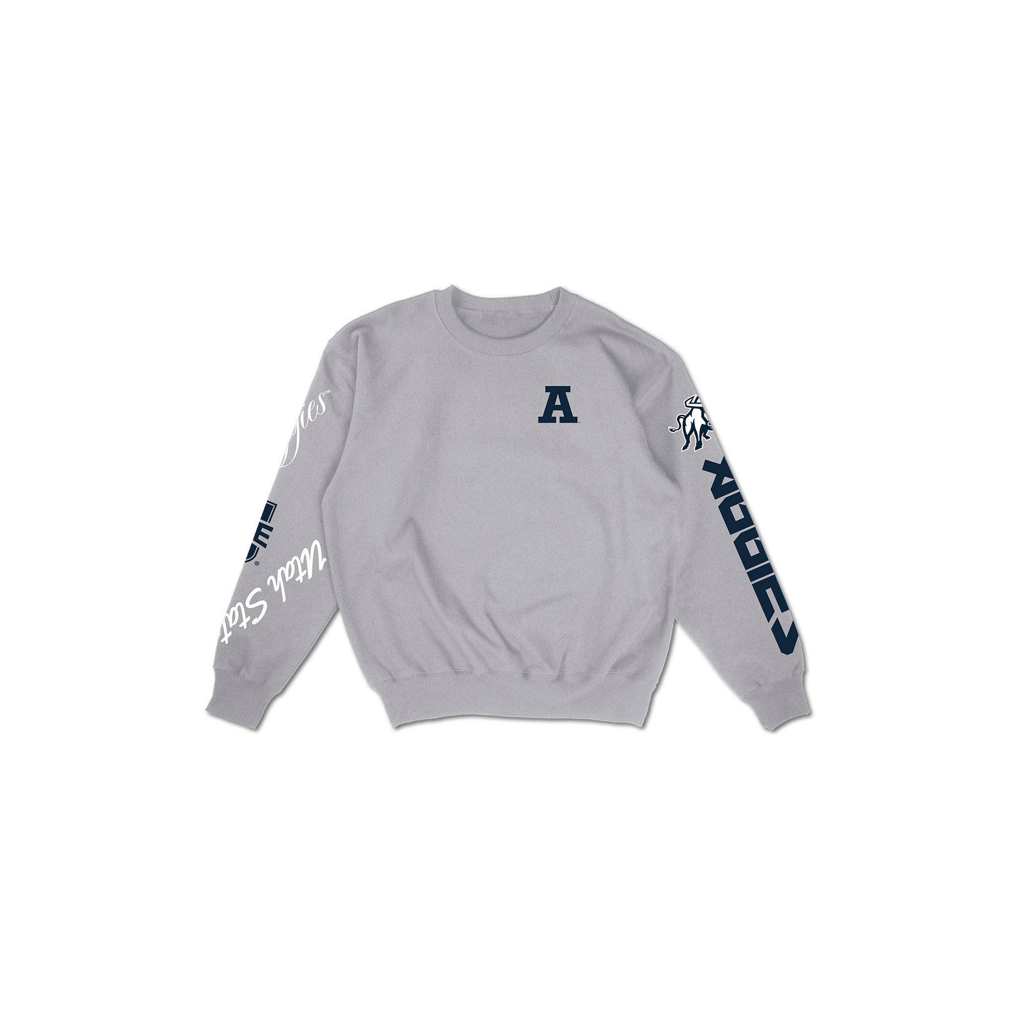 Utah State Cuffed and Logo'd Crewneck - Heather Gray