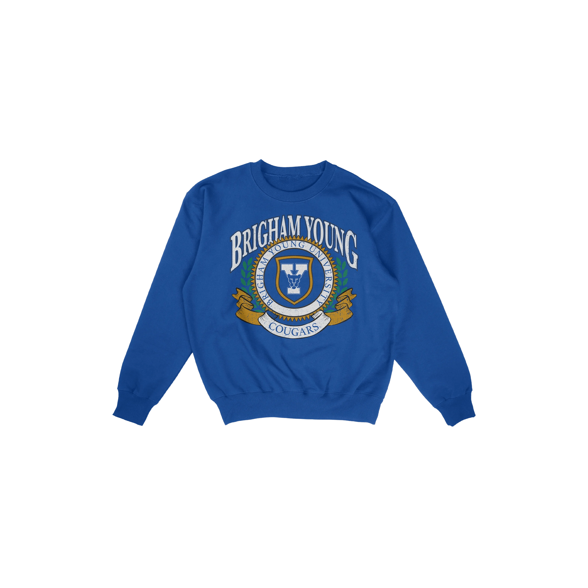 BYU Royal Blue Vintage Block Cougar Crewneck - FanStreet